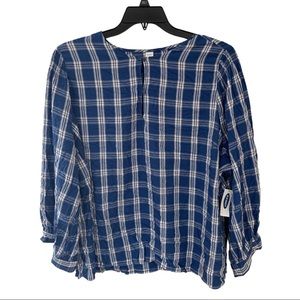 Old Navy Womens XXL Blue White Long Sleeve Striped Peasant Boho Top Button